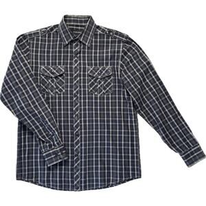 MICHAEL BRANDON Cotton Blend Western Rodeo Plaid Shirt Men's Size M Navy Plaid
